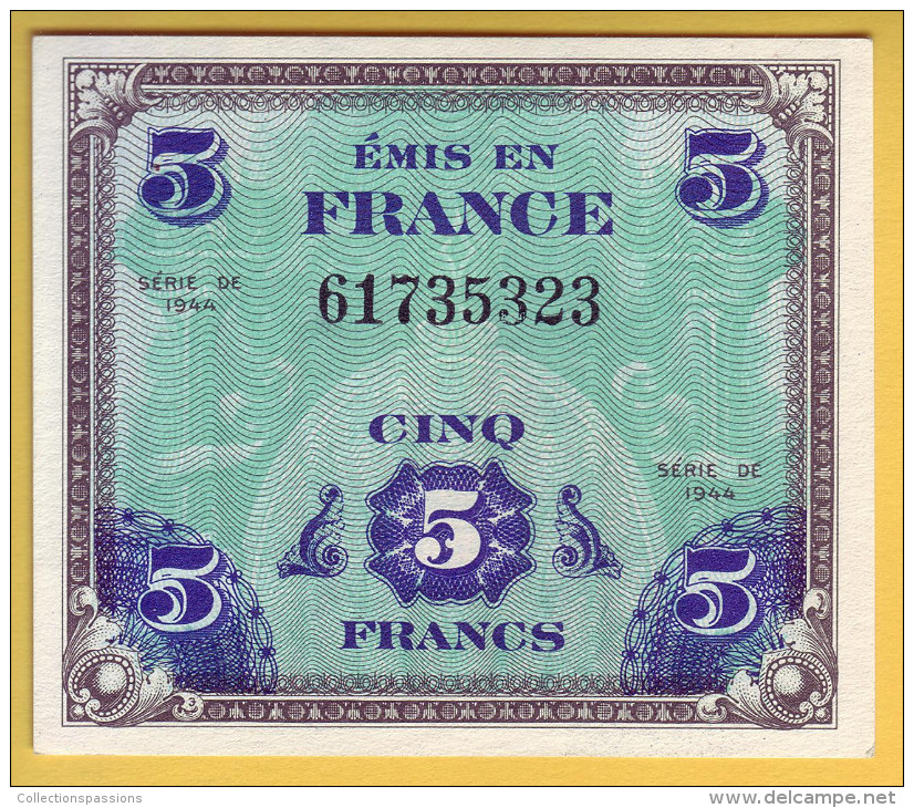 BILLET FRANCAIS - BILLET DU TRESOR - 5 Francs (verso Drapeau) - - 1944 Drapeau/Francia