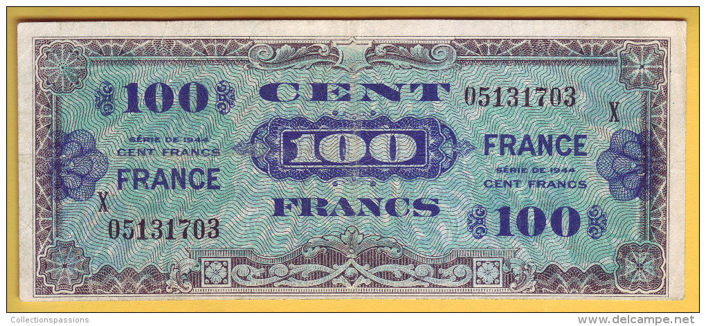 BILLET FRANCAIS - BILLET DU TRESOR - 100 Francs (verso France) - - 1945 Verso Francés