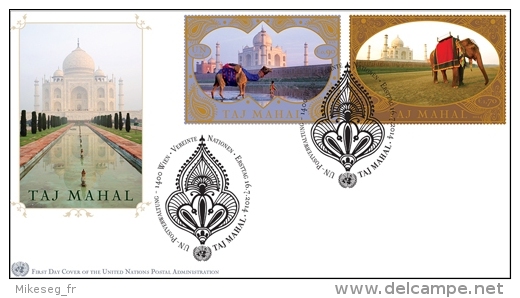 ONU Vienne 2014 - Patrimoine Mondial Inde Taj Mahal - FDC 2 Timbres Détachés De Feuille - FDC