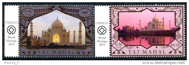 ONU New-York 2014 - Patrimoine Mondial Inde Taj Mahal - 2 Timbres Détachés De Feuille Marge Unesco ** - Neufs