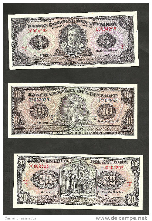 [NC] ECUADOR - BANCO CENTRAL Del ECUADOR - 5 / 10 / 20 SUCRES (1988) LOT Of 3 DIFFERENT BANKNOTES - Ecuador