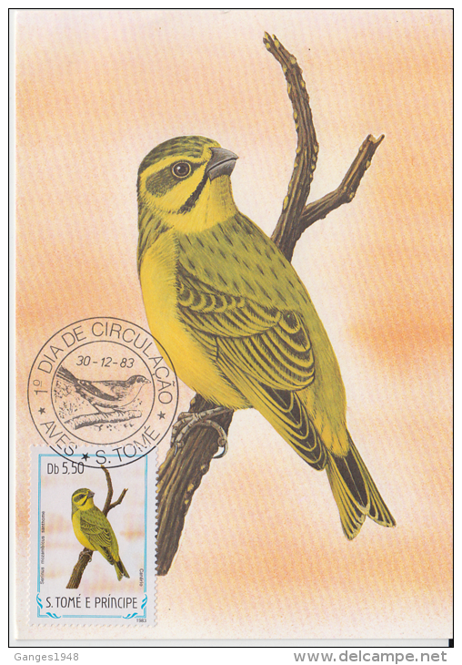 S. TOME E PRINCIPE  1983  Birds  CANARIO  Maximum Card # 55819 - Songbirds & Tree Dwellers