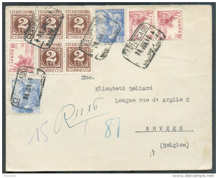 Lettre Recommandée De BARCELONA Le 25-6-1946 Vers Anvers.  TB  - 10075 - Lettres & Documents