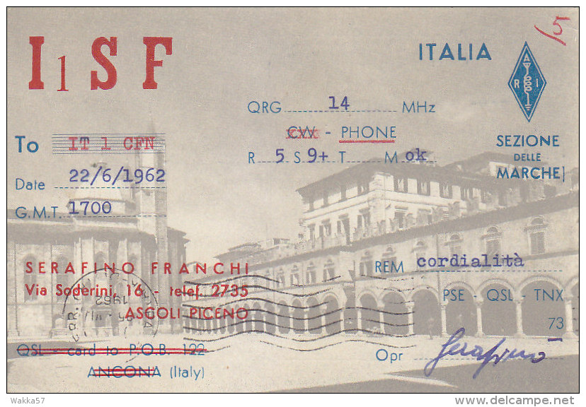 AA107- QSL - Radio Amateur - Ascoli Piceno Ancona Italy Italia - Radio