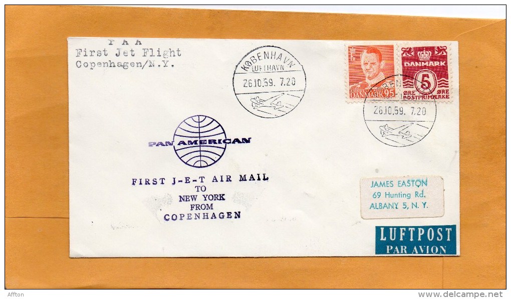 TAA Frist Jet Flight Copenhagen Ney York 1959 Air Mail Cover Mailed To Canada - Poste Aérienne