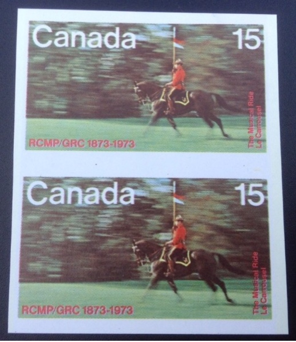 1973 15c Horse Police Musical Ride Sc. #614a MNH ** Imperf. Pair, XF (Canada Cheval Pferd Musique Musik Music - Errors, Freaks & Oddities (EFO)