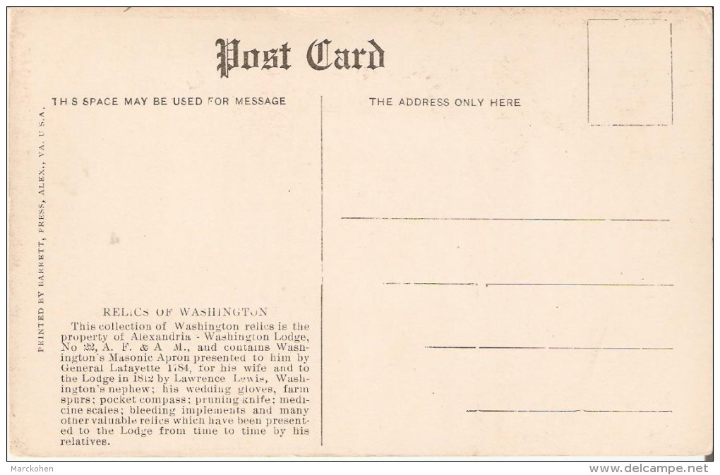 US FREEMASONRY : Personal Masonic Belongings Of George Washington (collection Of The Alexandria Lodge). - Philosophie & Pensées