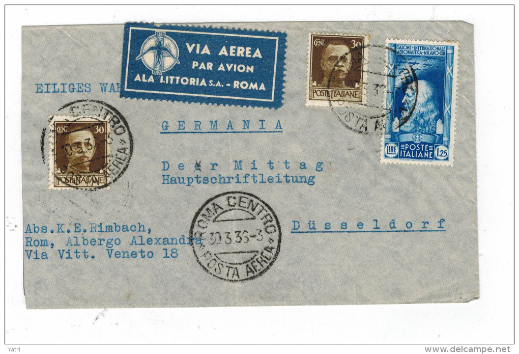 Salone Aeronautico 1,25 Lire Su Busta Per La Germania - Poststempel (Flugzeuge)