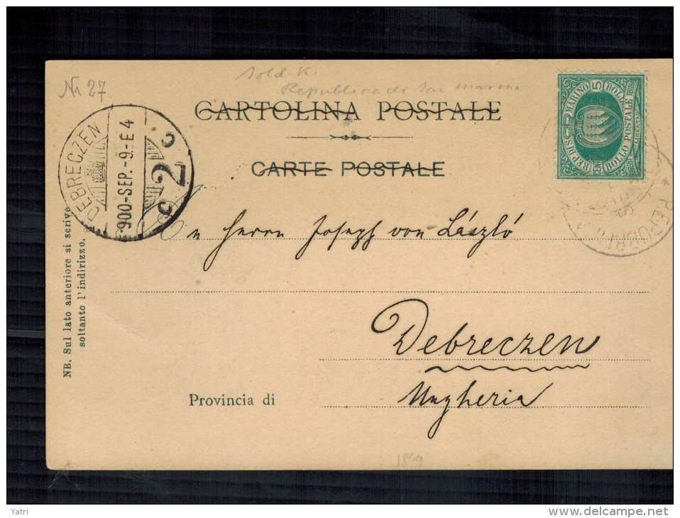 San Marino - Cartolina Illustrata Con 5 Cent. Verde, Per L'Ungheria - Storia Postale