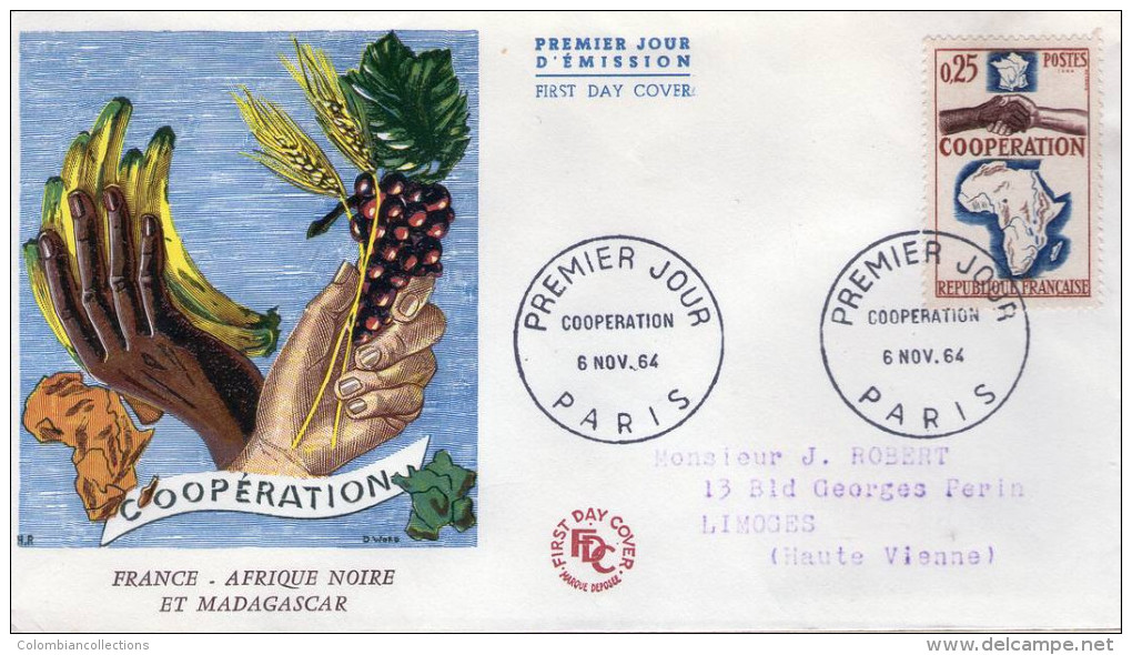 Lote F-Fr77, Francia, 1964, FDC, Circulated, Cooperacion, Africa Map - 1960-1969