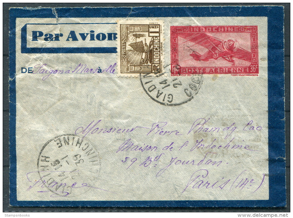 1934 Airmail Cover GIADINH - Saigon - Marseille - Paris - Covers & Documents