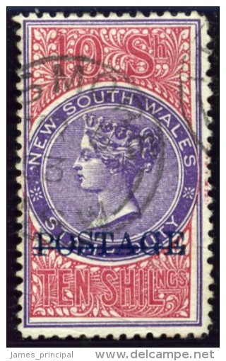 New South Wales, SG #275. Scott #75. Ten Shillings Violet And Claret, Perforated 12 X 12, Very Fine Used. - Usados