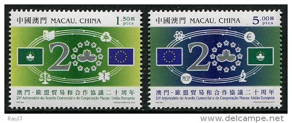 MACAU 2013 - 20e Ann Du Traité Pour Le Commerce Et Coopération Avec L'Union Européenne - 2 Val Neufs // Mnh Set - Unused Stamps