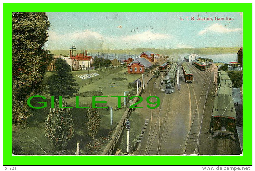 HAMILTON, ONTARIO - G. T. R. STATION - ANIMATED TRAINS - G. MACFARLANE PUB - TRAVEL IN 1909 - - Hamilton