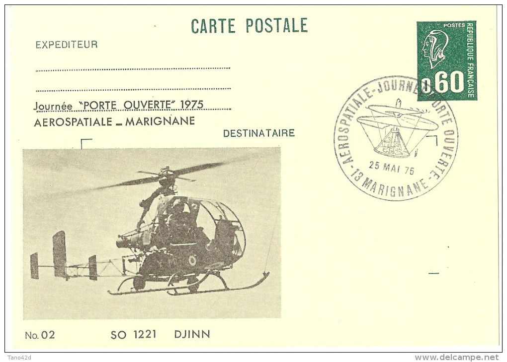 LINT4 - EP CARTE POSTALE BEQUET 60c REPIQUAGE "JOURNEE PORTE OUVERTE AEROSPATIALE MARIGNANE" MAI 1975 - Overprinter Postcards (before 1995)