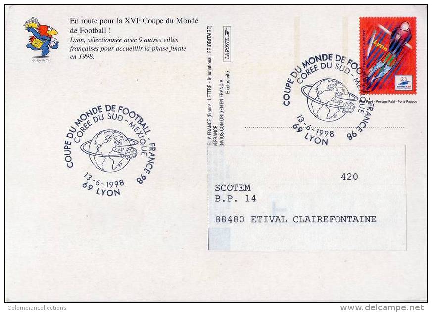 Lote F-Fr111, Francia, 1998, Entero Postal, Postal Stationany, World Cup Football, Soccer, Lyon - Otros & Sin Clasificación