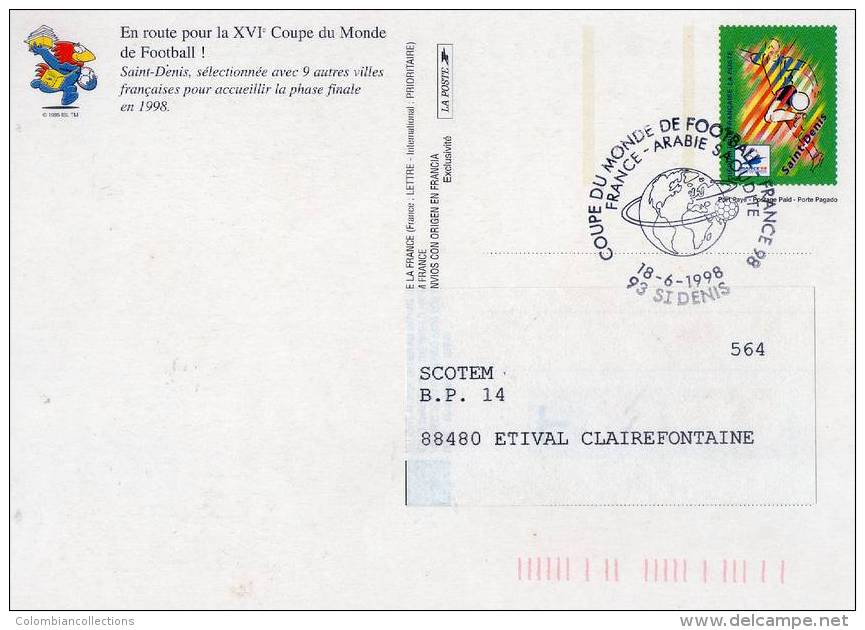 Lote F-Fr116, Francia, 1998, Entero Postal, Postal Stationany, World Cup Football, Soccer, Saint Denis - Otros & Sin Clasificación