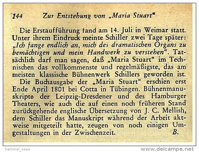 Reclam Heft  , Schiller  -  Maria Stuart Trauerspiel  -  Von 1968 - Livres Anciens