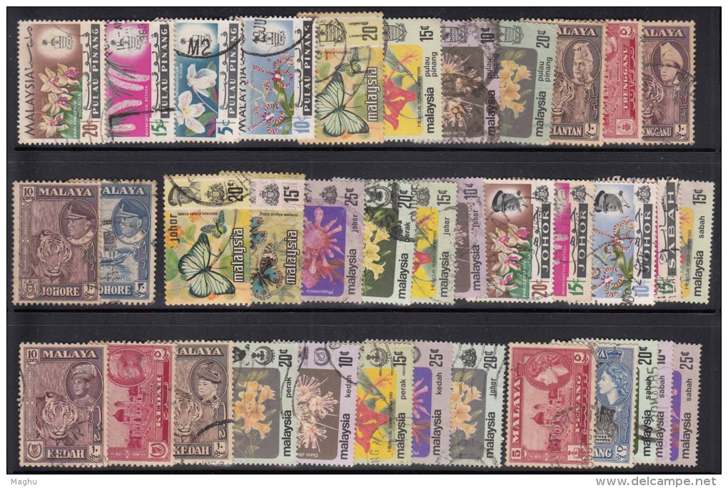 85 Different., Malaya Lot, Malaysia Used, 1957, 1965, Etc., Images 2 Scans - Andere & Zonder Classificatie