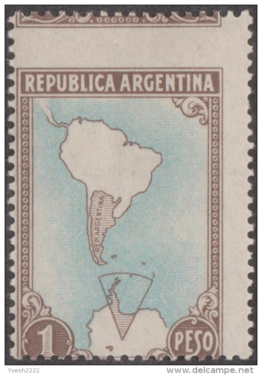 Argentine 1951 Y&T 512. Piquage à Cheval. Territoire Antarctique Argentin. Carte De L´Argentine Et De L´antarctique. MNH - Bases Antarctiques