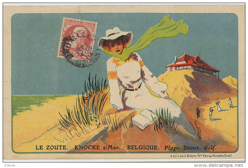 Knocke Zoute  Le Zoute Plage Dunes Golf Belle Felle Femme Art Card - Knokke