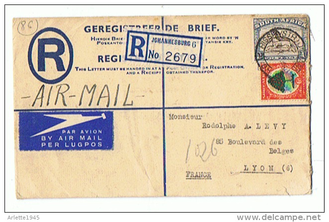 AIR MAIL Départ De JOHANNESBOURG Pour  LYON 1946 - Posta Aerea