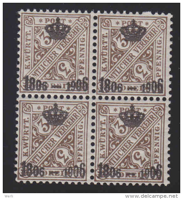 Württemberg MiNr. 218 ** Viererblock - Mint