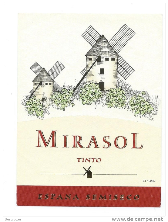 Ancienne étiquette De Vin Mirasol Tinto Espagne Moulin à Vents - Mulini A Vento