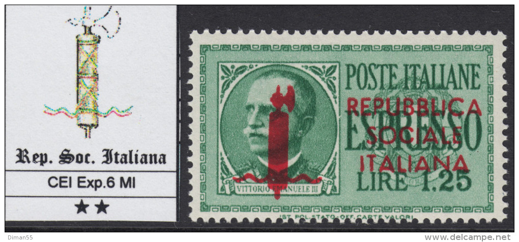 ITALY - 1944 R.S.I. Exp. 6MI - RARA Tiratura Di Milano - CV 140 Euro - Con CERTIFICATO + Firmato - GOMMA INTEGRA - MNH** - Poste Exprèsse