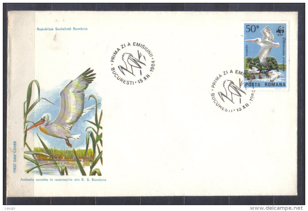 Romania FDC Mi 4104-4107 WWF Water Birds Pelican Pelecanus 1984 - FDC