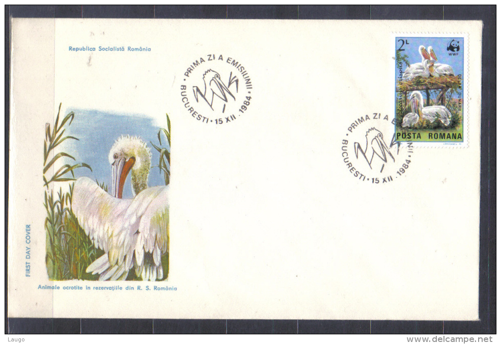 Romania FDC Mi 4104-4107 WWF Water Birds Pelican Pelecanus 1984 - FDC