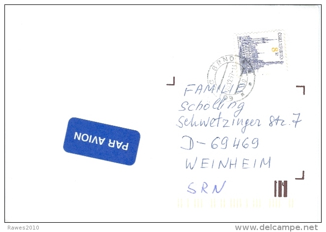 Tschechische Republik Brno TGST 1997 8 Kc. Olomouc Markt Rathaus Denkmal Luftpostbrief - Briefe U. Dokumente