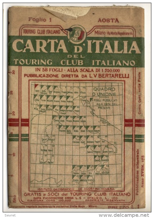 CARTE  D ´ ITALIA N°1  Du Touring Club  + Indice -  AOSTA  Et Sa Région. . - Cartes Géographiques