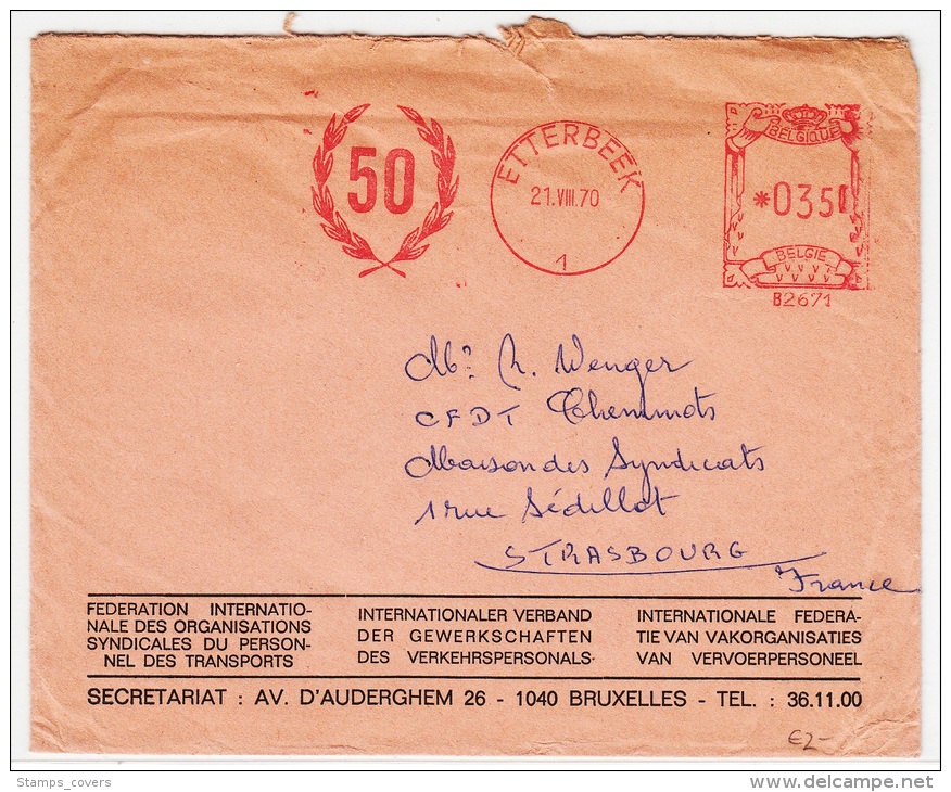 BELGIUM USED COVER 21/08/1970 ETTERBEEK VERS STRASBOURG - 1960-1979