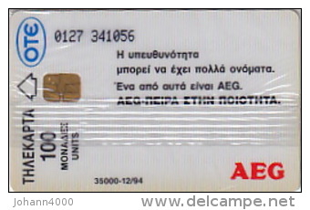 Telefonkarte Griechenland  Chip OTE   Nr.105  AEG  1994  0127 Aufl. 35.000 St. Geb. Kartennummer   433647 - Griechenland