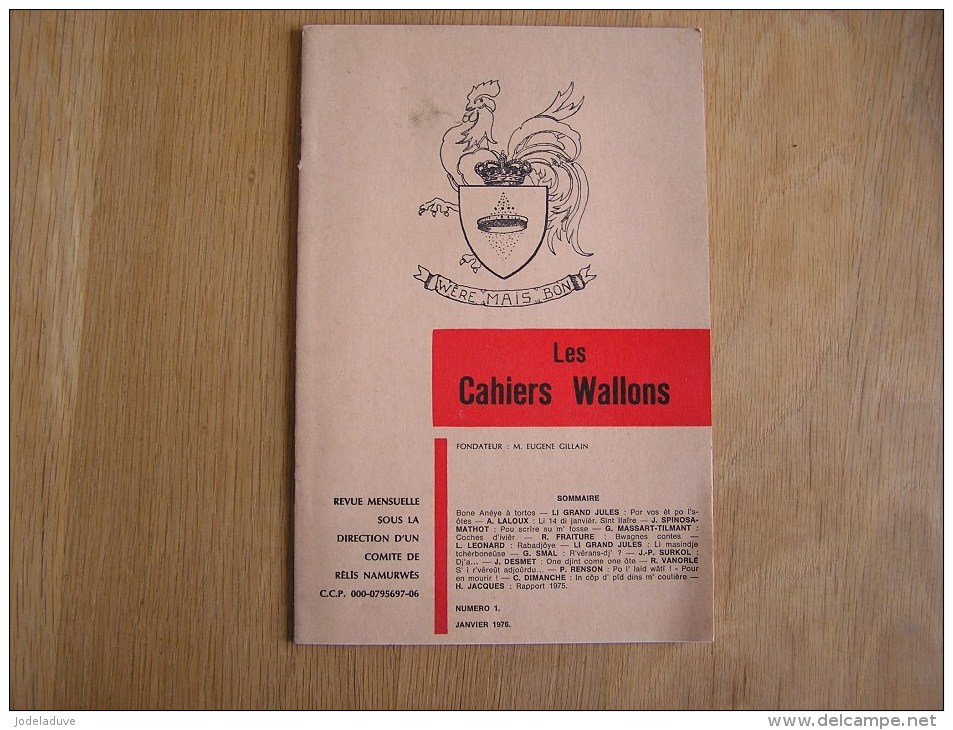 LES CAHIERS WALLONS N° 1 1976  Laloux Smal Vanorlé Dimanche Fraiture Jacques Poètes Poèsie Dialecte Namur Poèmes Patois - België