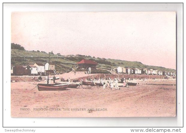 POSTCARD ESSEX FRINTON ON SEA  THE SHELTER AND BEACH + BEACH HUTS USED 1923 - Autres & Non Classés