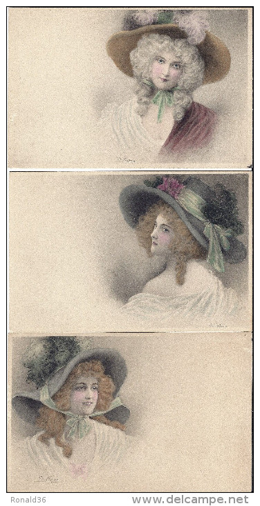 Lot De 3 CP Illustrateur WICHERA Mode Femme Et Chapeau ( Colorisée ) Illustration - Wichera