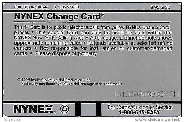 USA: Prepaid Nynex Change Card - Radio City Music Hall - TeleCard World 95. Mint - Nynex