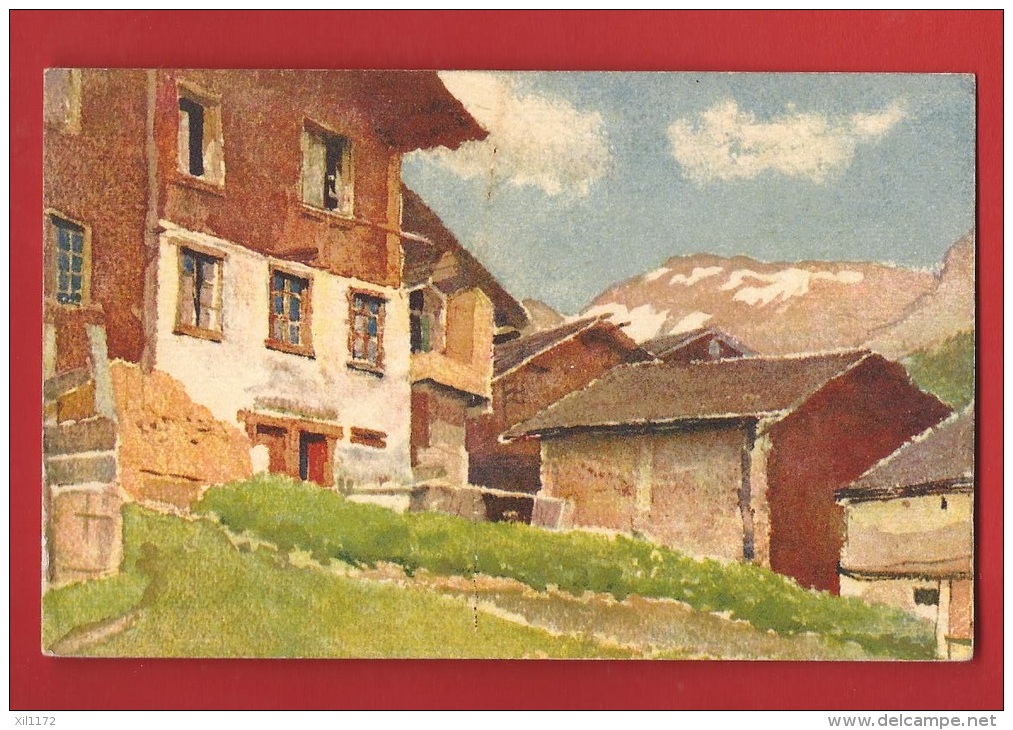 CLO3-13 Peinture Village  Loèche-les-Bains, Leukerbad, Auteur Inconnu. Non Circulé. - Loèche