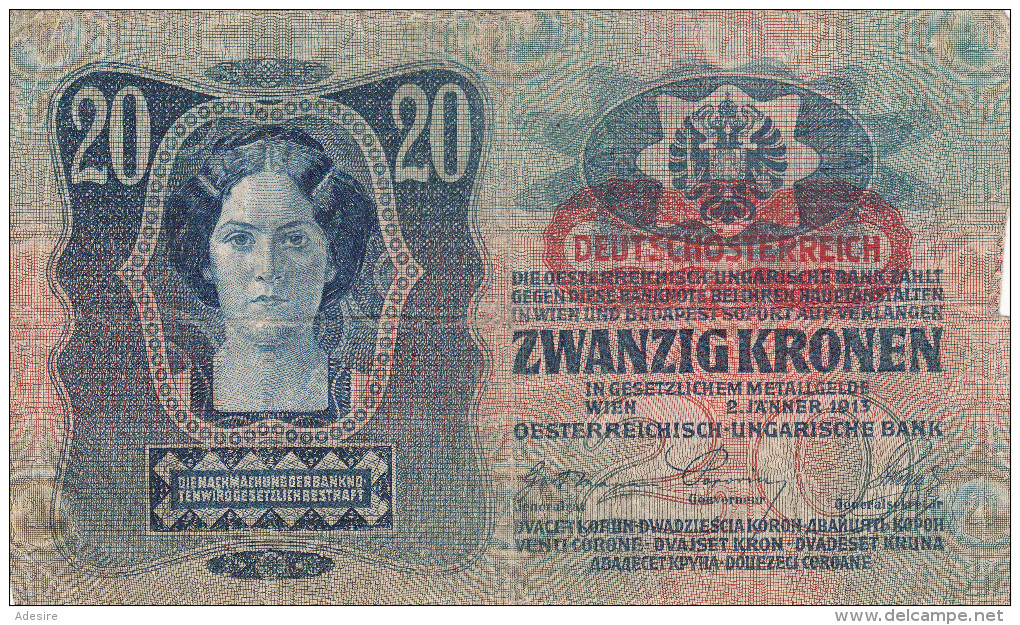 20 KRONEN Österreich-Ungarn 1913, Banknote, Umlaufschein - Oesterreich