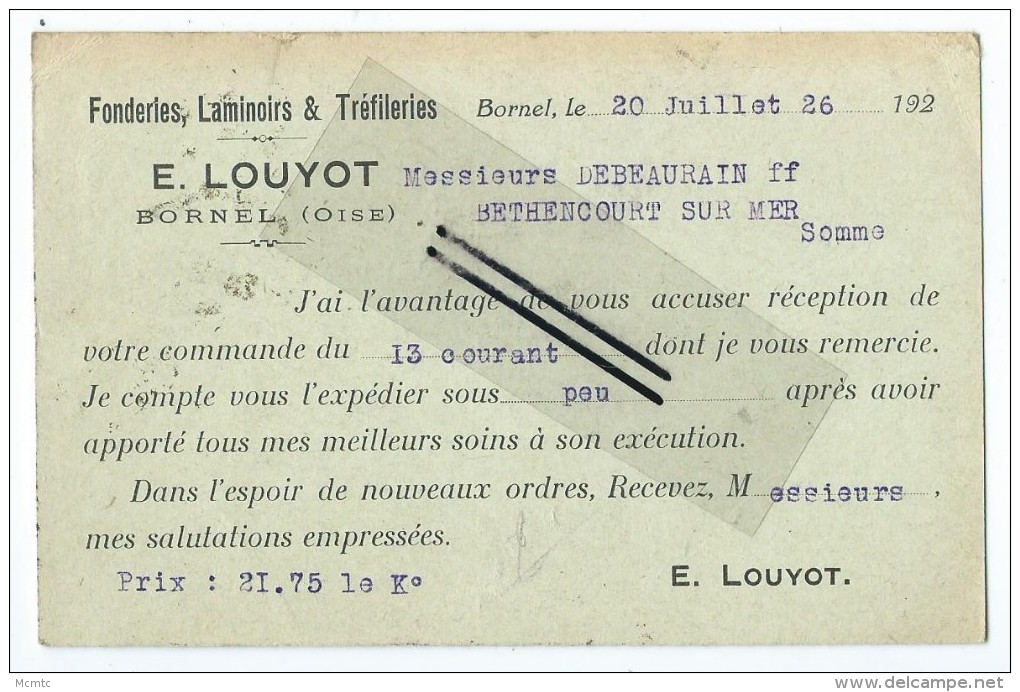 Fonderies, Laminoirs & Tréfileries - E.LOUYOT - Bornel - Altri & Non Classificati