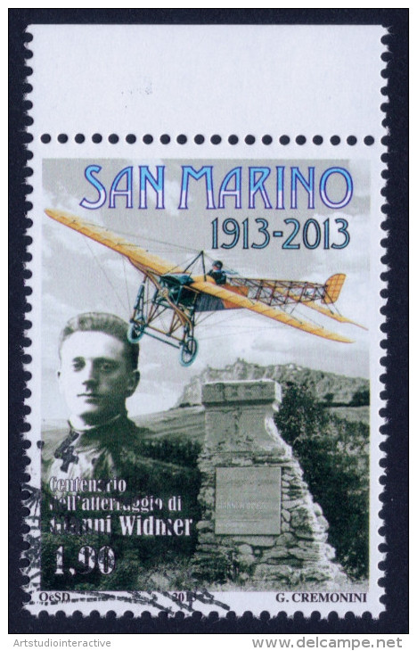 2013 SAN MARINO "CENTENARIO ATTERRAGGIO GIANNI WIDMER" SINGOLO ANNULLO PRIMO GIORNO - Usados