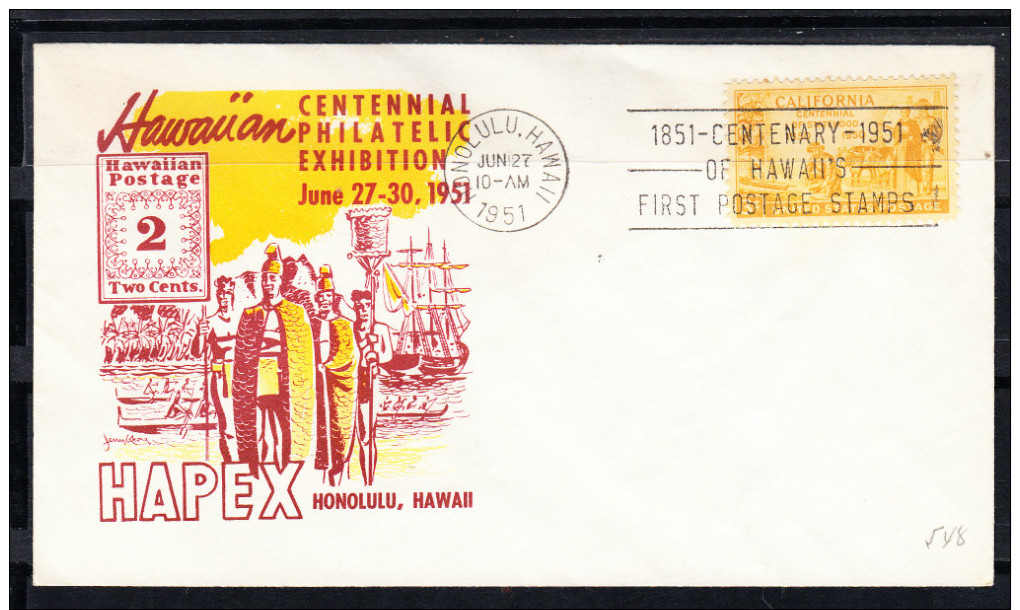 U.S.A. FDC 1951.CENTENARY HAWAII´S POSTAGE  STAMPS.HAPEX 1st. DAY OF USE CANCELLATION .CN 2311 - 1951-1960