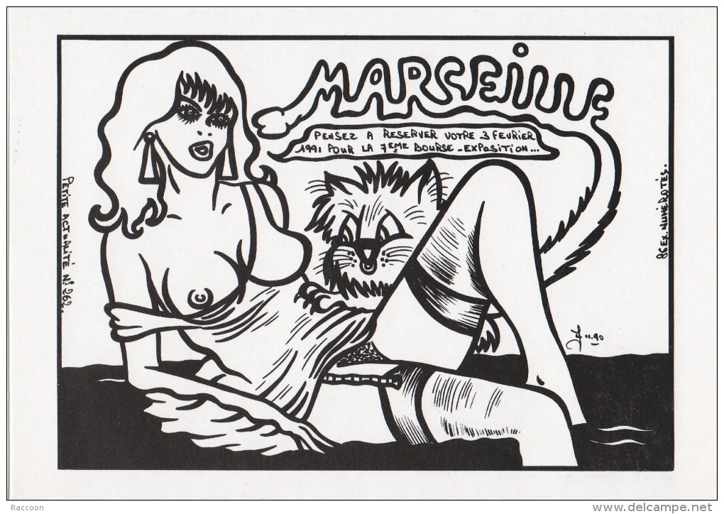 J.LARDIE: Marseille 1991 - 7e Bourse Exposition De La Carte Postale [ Nu Femme Chat Cartophile ] AL090 - Bourses & Salons De Collections