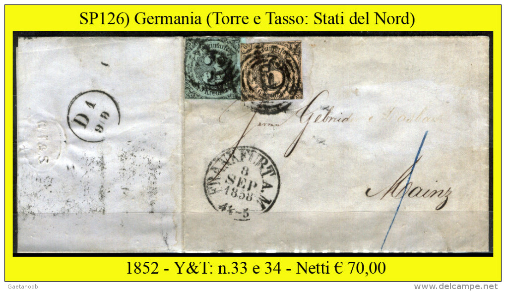 Germania-SP0126 - 1852 - Torre E Tasso - Y&T: N.33 E 34 - - Covers & Documents