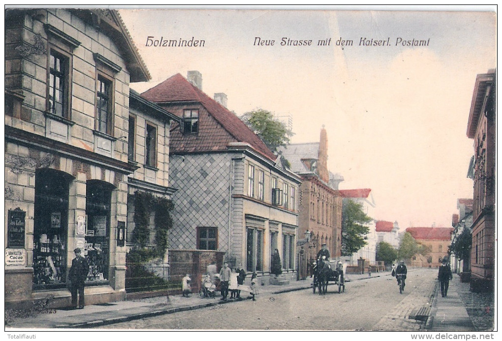 HOLZMINDEN Neue Strasse M D Kaiserlichen Postamt Emailschild Er Belebt 2.11.1910 Gelaufen - Holzminden