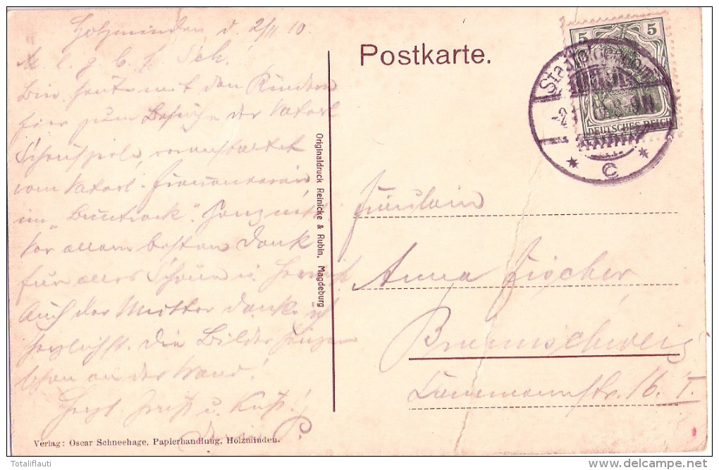 HOLZMINDEN Neue Strasse M D Kaiserlichen Postamt Emailschild Er Belebt 2.11.1910 Gelaufen - Holzminden