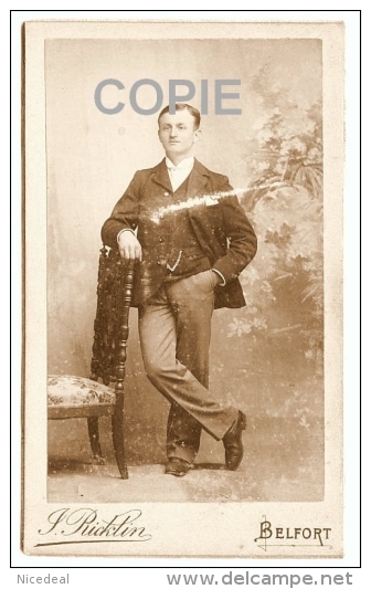 Photo CDV Carte De Visite Homme En Pied Fin XIXe Photographie J. RICKLIN Belfort Photograph Man Standing - Anonyme Personen