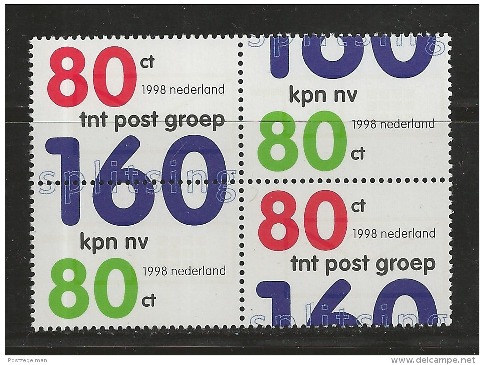 NEDERLAND, 1998, MNH Stamps, Splitting Post-telecom,  Nr(s). MI 1663-1664, #5821 Block Of 4 - Unused Stamps